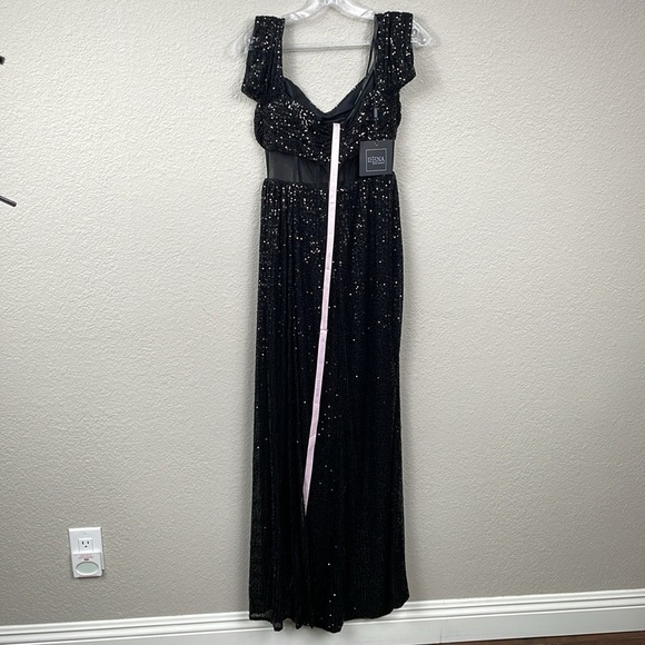 NWT Mac Duggal 11665 Off Shoulder Sequin Evening Dress Gown Sheer Corset Waist 4 - Picture 6 of 14